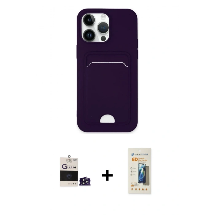 MARSİLYAN™- iPhone 14 Pro Max Kılıf Vadi Çizgi Prime - Siyah 6D Mat Seramik Hayalet Nano Ekran Koruyucu + Bilvis Titan Kamera Lens - DNMR