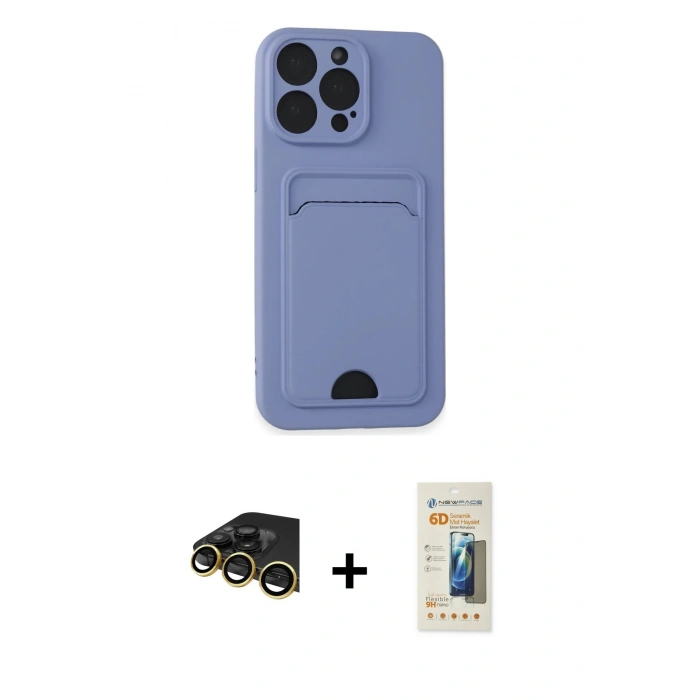 MARSİLYAN™- iPhone 14 Pro Max Kılıf Vadi Çizgi Prime - Siyah 6D Mat Seramik Hayalet Nano Ekran Koruyucu + Raze Metal Kamera Lens - GD
