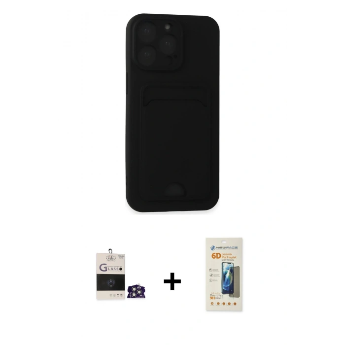 MARSİLYAN™- iPhone 14 Pro Max Kılıf Vadi Çizgi Prime - Siyah 6D Mat Seramik Hayalet Nano Ekran Koruyucu + Bilvis Titan Kamera Lens - GS