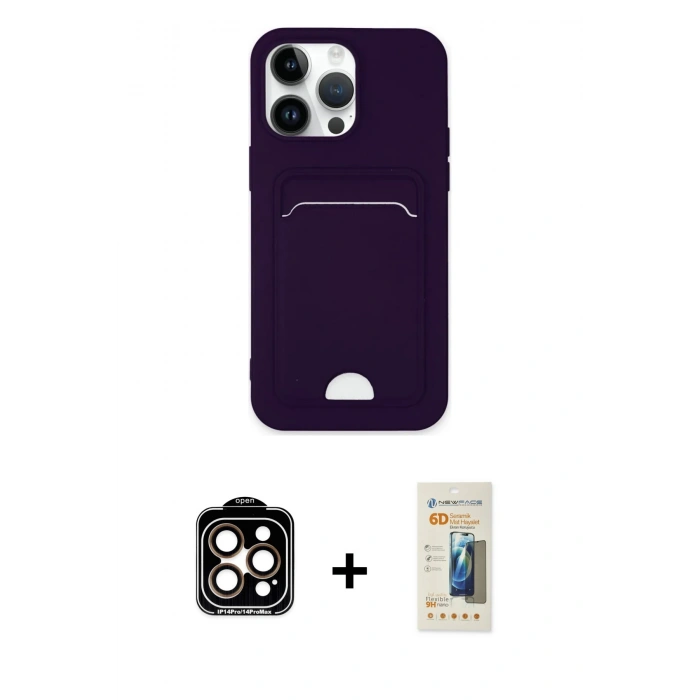MARSİLYAN™- iPhone 14 Pro Max Kılıf Vadi Çizgi Prime - Siyah 6D Mat Seramik Hayalet Nano Ekran Koruyucu + PVD Metal Kamera Lens - TU