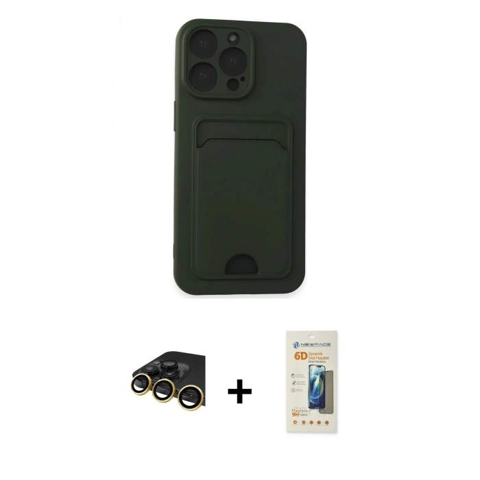 MARSİLYAN™- iPhone 14 Pro Max Kılıf Vadi Çizgi Prime - Siyah 6D Mat Seramik Hayalet Nano Ekran Koruyucu + Raze Metal Kamera Lens - GD