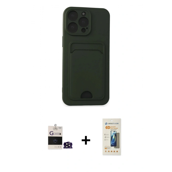 MARSİLYAN™- iPhone 14 Pro Max Kılıf Vadi Çizgi Prime - Siyah 6D Mat Seramik Hayalet Nano Ekran Koruyucu + Bilvis Titan Kamera Lens - DNMR