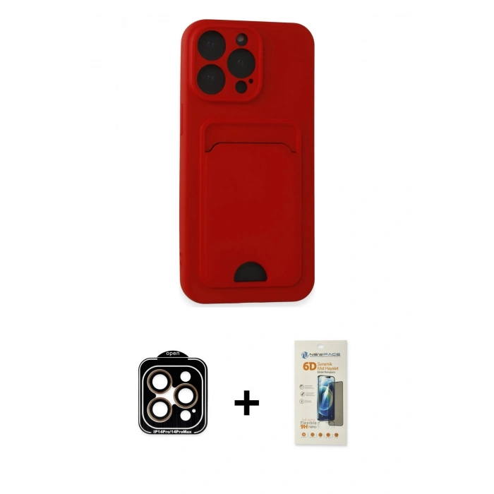 MARSİLYAN™- iPhone 14 Pro Max Kılıf Vadi Çizgi Prime - Siyah 6D Mat Seramik Hayalet Nano Ekran Koruyucu + PVD Metal Kamera Lens - TU