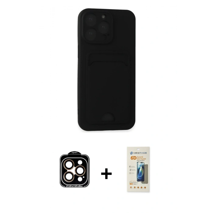 MARSİLYAN™- iPhone 14 Pro Max Kılıf Vadi Çizgi Prime - Siyah 6D Mat Seramik Hayalet Nano Ekran Koruyucu + PVD Metal Kamera Lens - TU