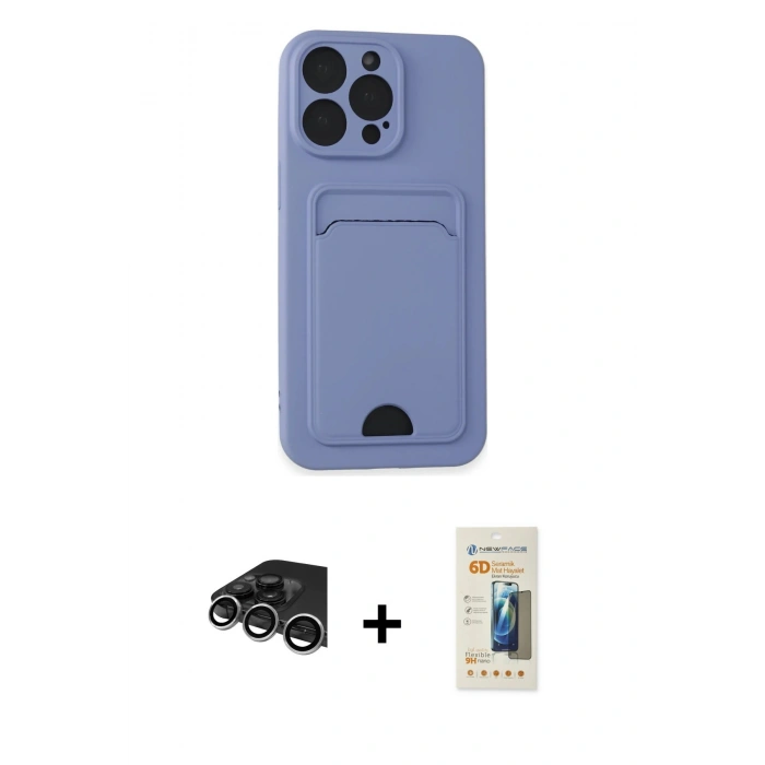 MARSİLYAN™- iPhone 14 Pro Max Kılıf Vadi Çizgi Prime - Siyah 6D Mat Seramik Hayalet Nano Ekran Koruyucu + Raze Metal Kamera Lens - GS
