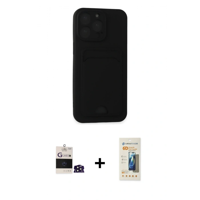 MARSİLYAN™- iPhone 14 Pro Max Kılıf Vadi Çizgi Prime - Siyah 6D Mat Seramik Hayalet Nano Ekran Koruyucu + Bilvis Titan Kamera Lens - DNMR