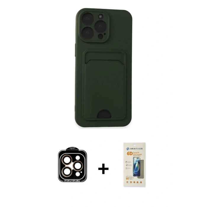 MARSİLYAN™- iPhone 14 Pro Max Kılıf Vadi Çizgi Prime - Siyah 6D Mat Seramik Hayalet Nano Ekran Koruyucu + PVD Metal Kamera Lens - TU