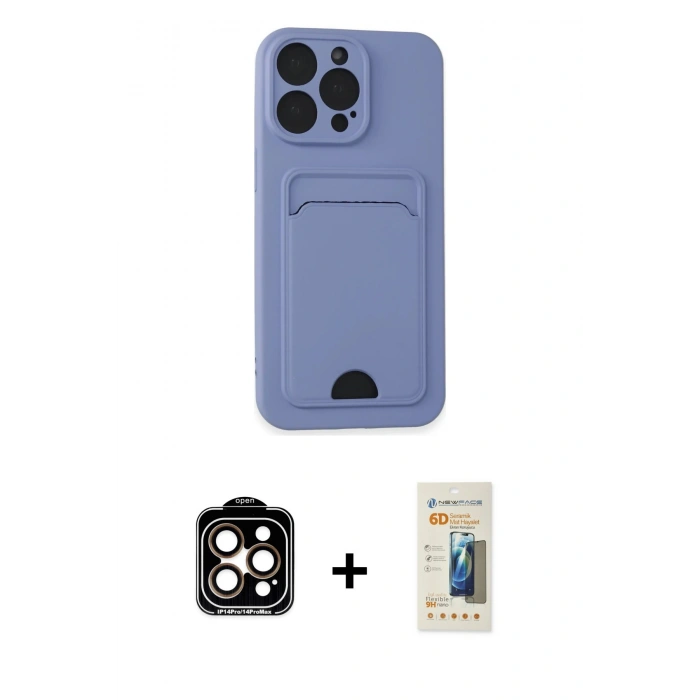 MARSİLYAN™- iPhone 14 Pro Max Kılıf Vadi Çizgi Prime - Siyah 6D Mat Seramik Hayalet Nano Ekran Koruyucu + PVD Metal Kamera Lens - TU