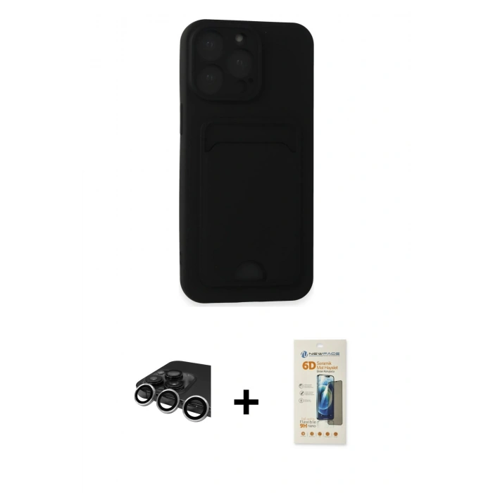 MARSİLYAN™- iPhone 14 Pro Max Kılıf Vadi Çizgi Prime - Siyah 6D Mat Seramik Hayalet Nano Ekran Koruyucu + Raze Metal Kamera Lens - GS