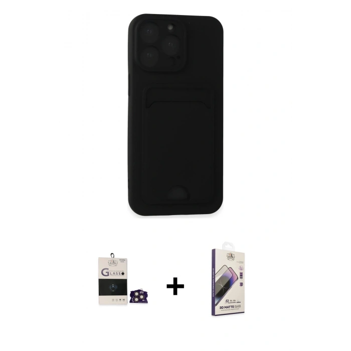 MARSİLYAN™- iPhone 14 Pro Max Kılıf Vadi Çizgi Prime - Siyah Bilvis 3D Mat Cam Ekran Koruyucu + Bilvis Titan Kamera Lens - GD