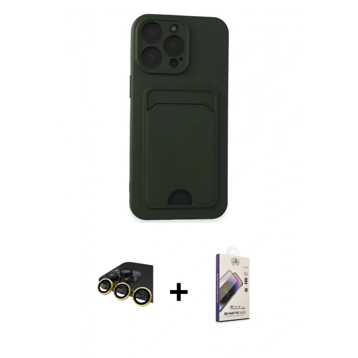 MARSİLYAN™- iPhone 14 Pro Max Kılıf Vadi Çizgi Prime - Siyah Bilvis 3D Mat Cam Ekran Koruyucu + Raze Metal Kamera Lens - GD