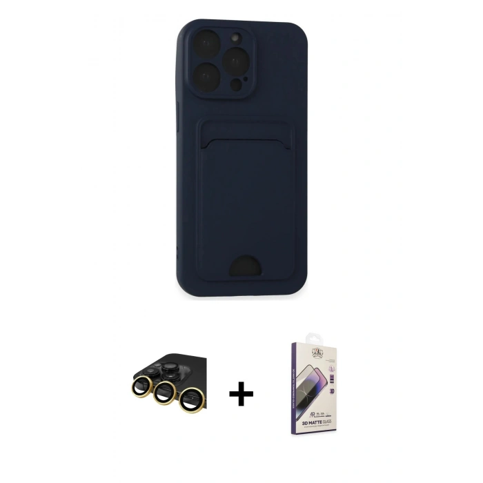MARSİLYAN™- iPhone 14 Pro Max Kılıf Vadi Çizgi Prime - Siyah Bilvis 3D Mat Cam Ekran Koruyucu + Raze Metal Kamera Lens - GD