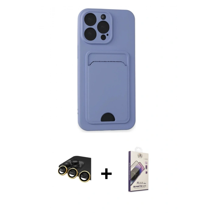 MARSİLYAN™- iPhone 14 Pro Max Kılıf Vadi Çizgi Prime - Siyah Bilvis 3D Mat Cam Ekran Koruyucu + Raze Metal Kamera Lens - GD