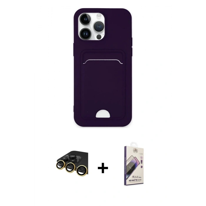 MARSİLYAN™- iPhone 14 Pro Max Kılıf Vadi Çizgi Prime - Siyah Bilvis 3D Mat Cam Ekran Koruyucu + Raze Metal Kamera Lens - GD