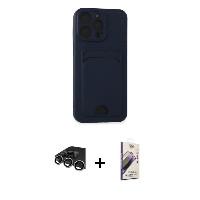 MARSİLYAN™- iPhone 14 Pro Max Kılıf Vadi Çizgi Prime - Siyah Bilvis 3D Mat Cam Ekran Koruyucu + Raze Metal Kamera Lens - GS