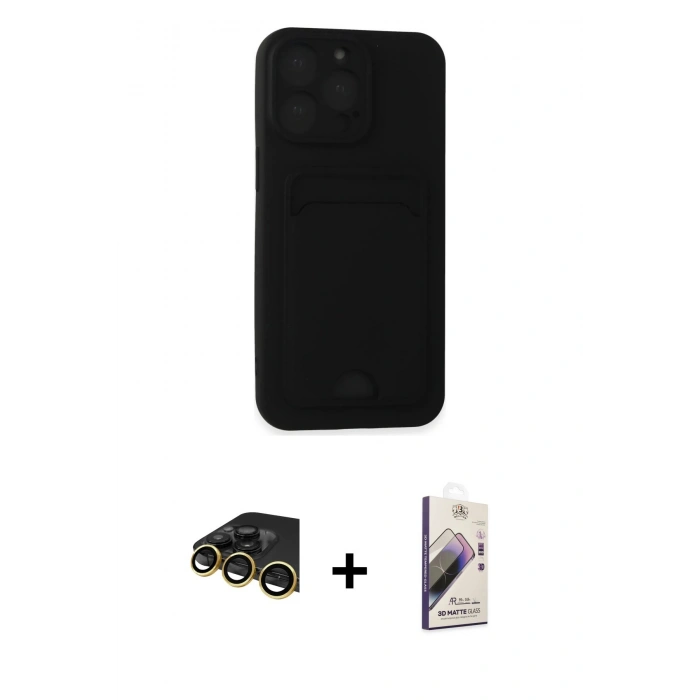 MARSİLYAN™- iPhone 14 Pro Max Kılıf Vadi Çizgi Prime - Siyah Bilvis 3D Mat Cam Ekran Koruyucu + Raze Metal Kamera Lens - GD