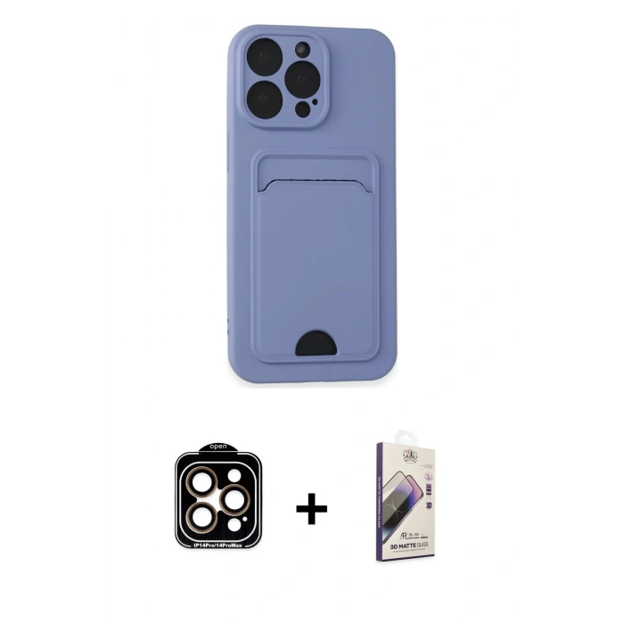 MARSİLYAN™- iPhone 14 Pro Max Kılıf Vadi Çizgi Prime - Siyah Bilvis 3D Mat Cam Ekran Koruyucu + PVD Metal Kamera Lens - TU