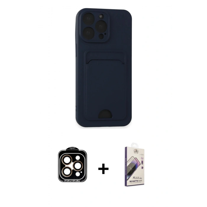 MARSİLYAN™- iPhone 14 Pro Max Kılıf Vadi Çizgi Prime - Siyah Bilvis 3D Mat Cam Ekran Koruyucu + PVD Metal Kamera Lens - TU