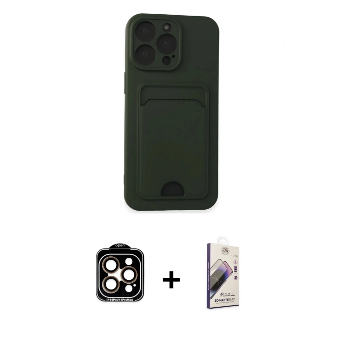 MARSİLYAN™- iPhone 14 Pro Max Kılıf Vadi Çizgi Prime - Siyah Bilvis 3D Mat Cam Ekran Koruyucu + PVD Metal Kamera Lens - TU