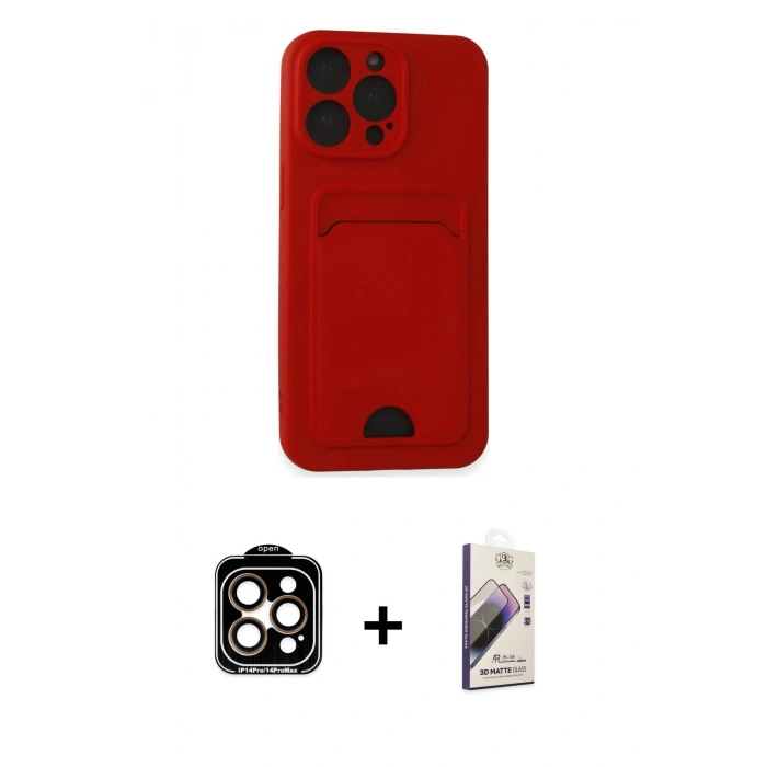 MARSİLYAN™- iPhone 14 Pro Max Kılıf Vadi Çizgi Prime - Siyah Bilvis 3D Mat Cam Ekran Koruyucu + PVD Metal Kamera Lens - TU