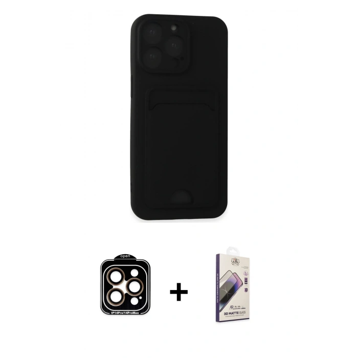 MARSİLYAN™- iPhone 14 Pro Max Kılıf Vadi Çizgi Prime - Siyah Bilvis 3D Mat Cam Ekran Koruyucu + PVD Metal Kamera Lens - TU
