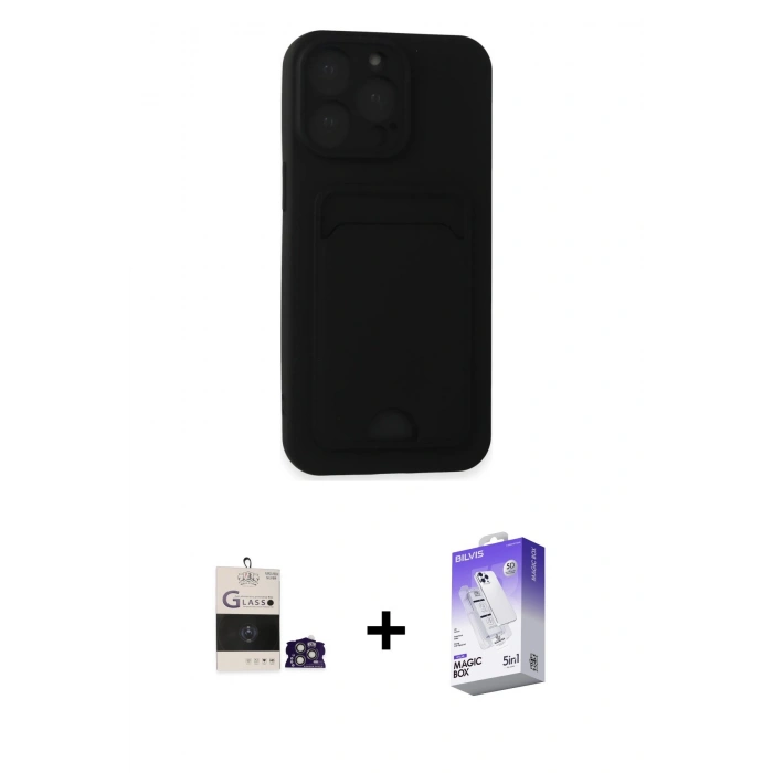 MARSİLYAN™- iPhone 14 Pro Max Kılıf Vadi Çizgi Prime - Siyah Bilvis 5in1 3D Magic Cam Ekran Koruyucu + Bilvis Titan Kamera Lens - GS