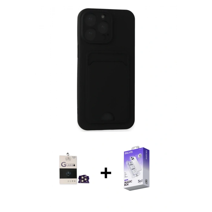 MARSİLYAN™- iPhone 14 Pro Max Kılıf Vadi Çizgi Prime - Siyah Bilvis 5in1 3D Magic Cam Ekran Koruyucu + Gold Bilvis Titan Kamera Lens