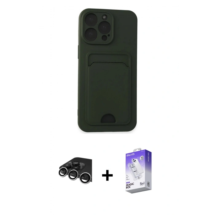 MARSİLYAN™- iPhone 14 Pro Max Kılıf Vadi Çizgi Prime - Siyah Bilvis 5in1 3D Magic Cam Ekran Koruyucu + Gümüş Raze Metal Kamera Lens