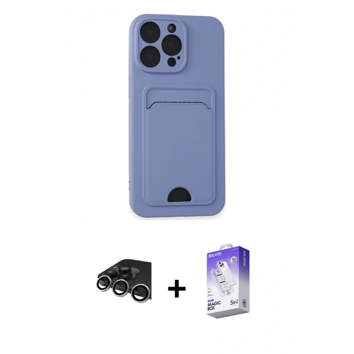 MARSİLYAN™- iPhone 14 Pro Max Kılıf Vadi Çizgi Prime - Siyah Bilvis 5in1 3D Magic Cam Ekran Koruyucu + Gümüş Raze Metal Kamera Lens
