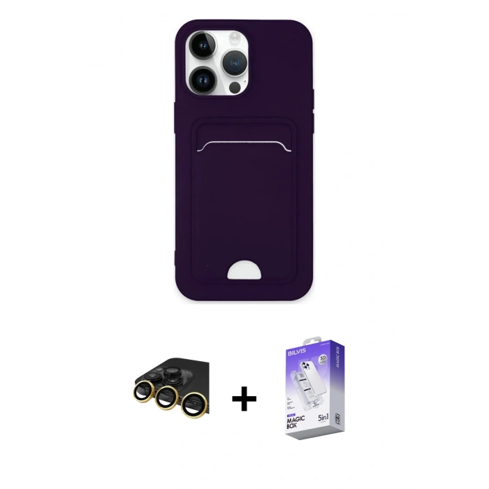 MARSİLYAN™- iPhone 14 Pro Max Kılıf Vadi Çizgi Prime - Siyah Bilvis 5in1 3D Magic Cam Ekran Koruyucu + Raze Metal Kamera Lens - GD