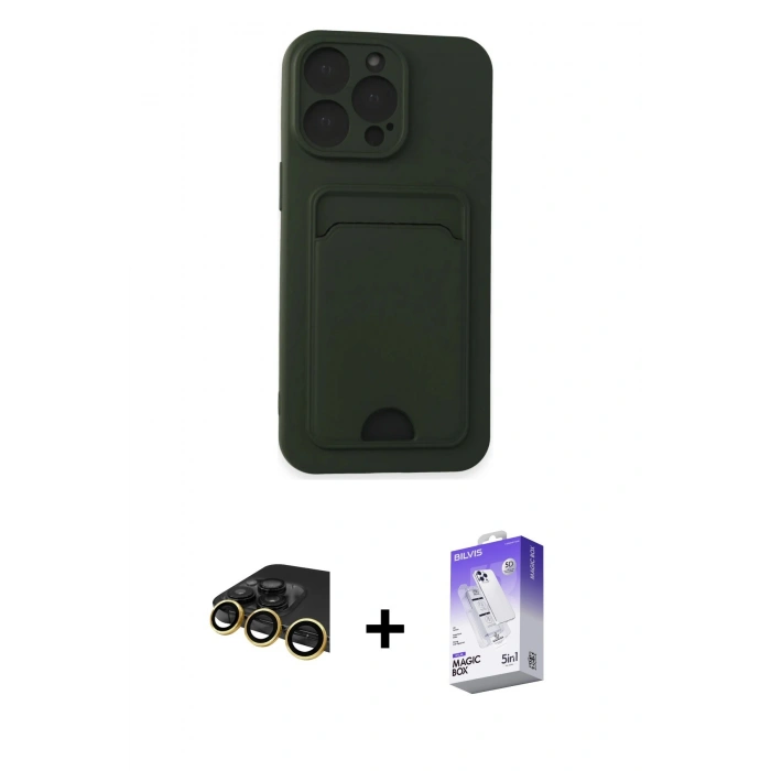 MARSİLYAN™- iPhone 14 Pro Max Kılıf Vadi Çizgi Prime - Siyah Bilvis 5in1 3D Magic Cam Ekran Koruyucu + Raze Metal Kamera Lens - GD
