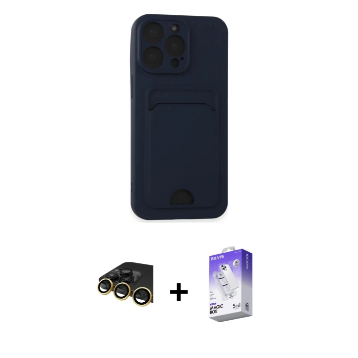 MARSİLYAN™- iPhone 14 Pro Max Kılıf Vadi Çizgi Prime - Siyah Bilvis 5in1 3D Magic Cam Ekran Koruyucu + Raze Metal Kamera Lens - GD