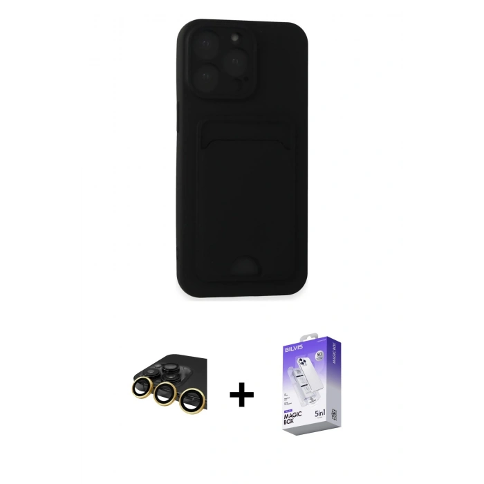 MARSİLYAN™- iPhone 14 Pro Max Kılıf Vadi Çizgi Prime - Siyah Bilvis 5in1 3D Magic Cam Ekran Koruyucu + Raze Metal Kamera Lens - GD