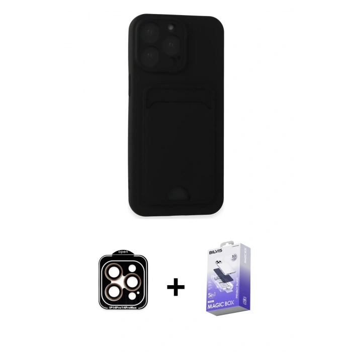 MARSİLYAN™- iPhone 14 Pro Max Kılıf Vadi Çizgi Prime - Siyah Bilvis 5in1 5D Magic Hayalet Cam Ekran Koruyucu + PVD Metal Kamera Lens - TU
