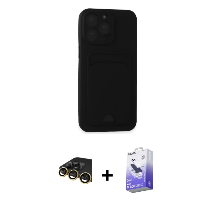 MARSİLYAN™- iPhone 14 Pro Max Kılıf Vadi Çizgi Prime - Siyah Bilvis 5in1 5D Magic Hayalet Cam Ekran Koruyucu + Raze Metal Kamera Lens - GD