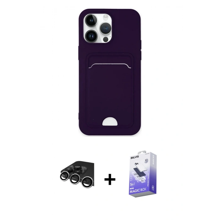 MARSİLYAN™- iPhone 14 Pro Max Kılıf Vadi Çizgi Prime - Siyah Bilvis 5in1 5D Magic Hayalet Cam Ekran Koruyucu + Raze Metal Kamera Lens - GS