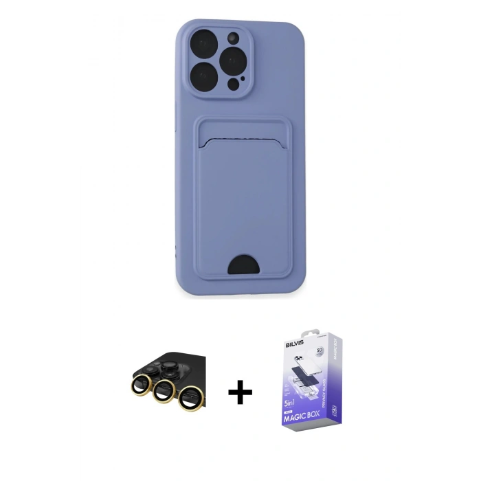 MARSİLYAN™- iPhone 14 Pro Max Kılıf Vadi Çizgi Prime - Siyah Bilvis 5in1 5D Magic Hayalet Cam Ekran Koruyucu + Raze Metal Kamera Lens - GD