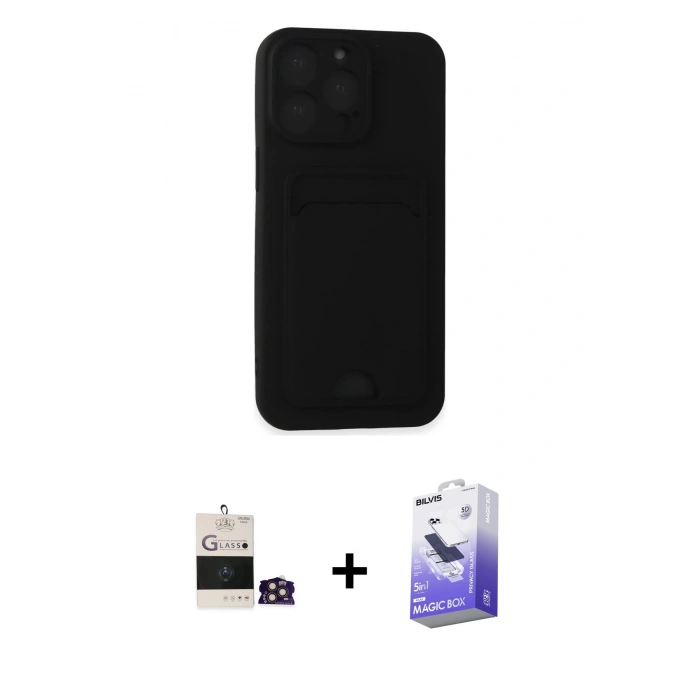MARSİLYAN™- iPhone 14 Pro Max Kılıf Vadi Çizgi Prime - Siyah Bilvis 5in1 5D Magic Hayalet Cam Ekran Koruyucu + Bilvis Titan Kamera Lens - GD