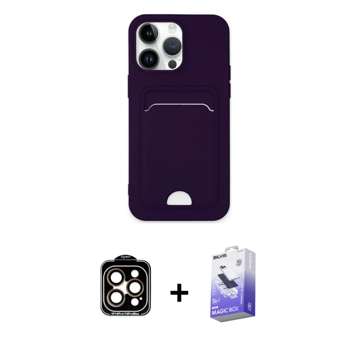 MARSİLYAN™- iPhone 14 Pro Max Kılıf Vadi Çizgi Prime - Siyah Bilvis 5in1 5D Magic Hayalet Cam Ekran Koruyucu + PVD Metal Kamera Lens - TU
