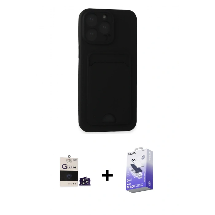 MARSİLYAN™- iPhone 14 Pro Max Kılıf Vadi Çizgi Prime - Siyah Bilvis 5in1 5D Magic Hayalet Cam Ekran Koruyucu + Bilvis Titan Kamera Lens - DNMR