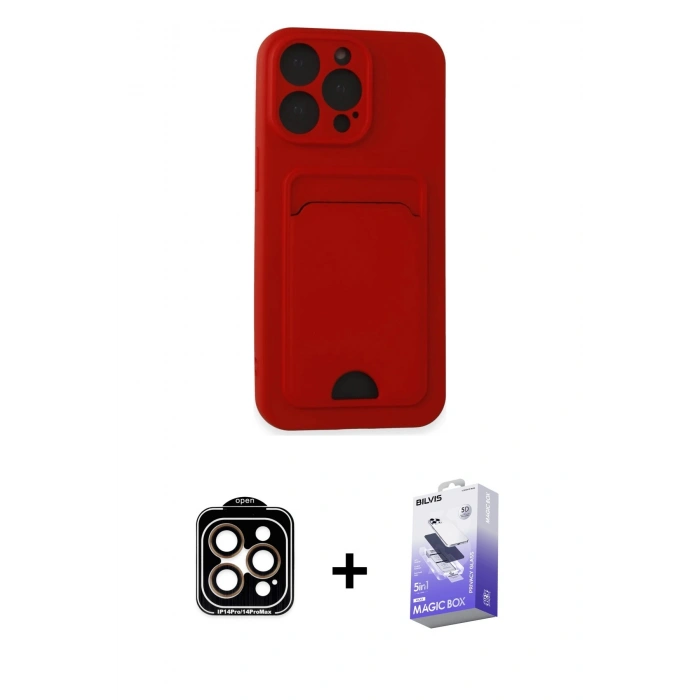 MARSİLYAN™- iPhone 14 Pro Max Kılıf Vadi Çizgi Prime - Siyah Bilvis 5in1 5D Magic Hayalet Cam Ekran Koruyucu + PVD Metal Kamera Lens - TU