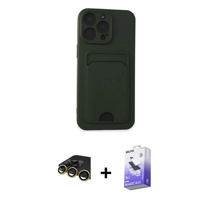 MARSİLYAN™- iPhone 14 Pro Max Kılıf Vadi Çizgi Prime - Siyah Bilvis 5in1 5D Magic Hayalet Cam Ekran Koruyucu + Raze Metal Kamera Lens - GD