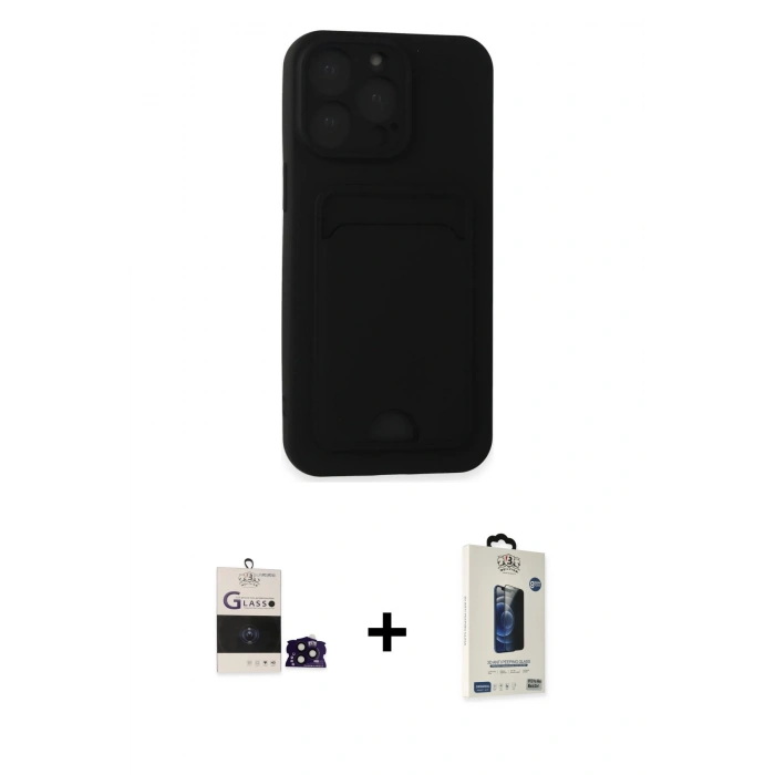 MARSİLYAN™- iPhone 14 Pro Max Kılıf Vadi Çizgi Prime - Siyah Bilvis Hayalet Cam Ekran Koruyucu + Bilvis Titan Kamera Lens - SH
