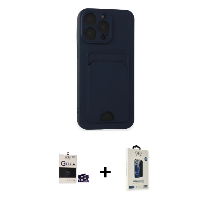 MARSİLYAN™- iPhone 14 Pro Max Kılıf Vadi Çizgi Prime - Siyah Bilvis Hayalet Cam Ekran Koruyucu + Bilvis Titan Kamera Lens - DNMR