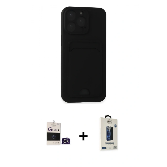 MARSİLYAN™- iPhone 14 Pro Max Kılıf Vadi Çizgi Prime - Siyah Bilvis Hayalet Cam Ekran Koruyucu + Bilvis Titan Kamera Lens - DNMR