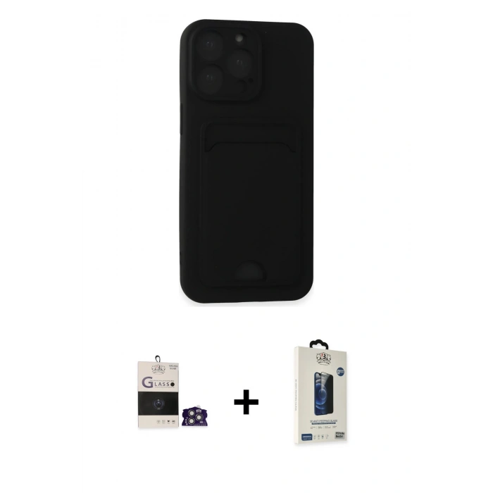 MARSİLYAN™- iPhone 14 Pro Max Kılıf Vadi Çizgi Prime - Siyah Bilvis Hayalet Cam Ekran Koruyucu + Bilvis Titan Kamera Lens - GS
