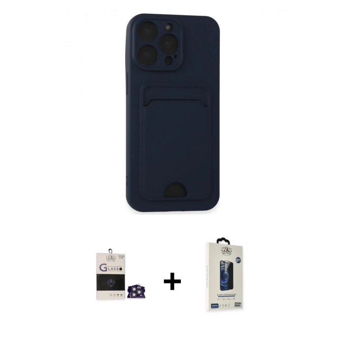 MARSİLYAN™- iPhone 14 Pro Max Kılıf Vadi Çizgi Prime - Siyah Bilvis Hayalet Cam Ekran Koruyucu + Bilvis Titan Kamera Lens - GS