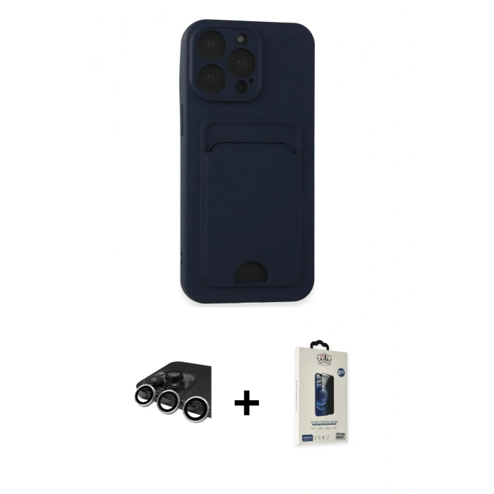MARSİLYAN™- iPhone 14 Pro Max Kılıf Vadi Çizgi Prime - Siyah Bilvis Hayalet Cam Ekran Koruyucu + Raze Metal Kamera Lens - GS
