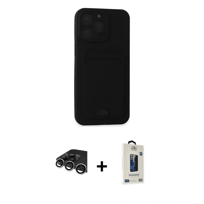 MARSİLYAN™- iPhone 14 Pro Max Kılıf Vadi Çizgi Prime - Siyah Bilvis Hayalet Cam Ekran Koruyucu + Raze Metal Kamera Lens - GS