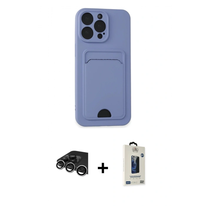 MARSİLYAN™- iPhone 14 Pro Max Kılıf Vadi Çizgi Prime - Siyah Bilvis Hayalet Cam Ekran Koruyucu + Raze Metal Kamera Lens - GS